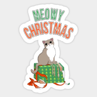 Meowy Christmas Cat Clawed Present Sticker